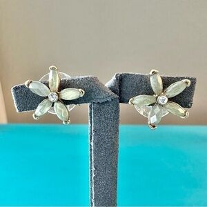 LOFT Gold tone Flower Post Earrings w/ Opal like Gems